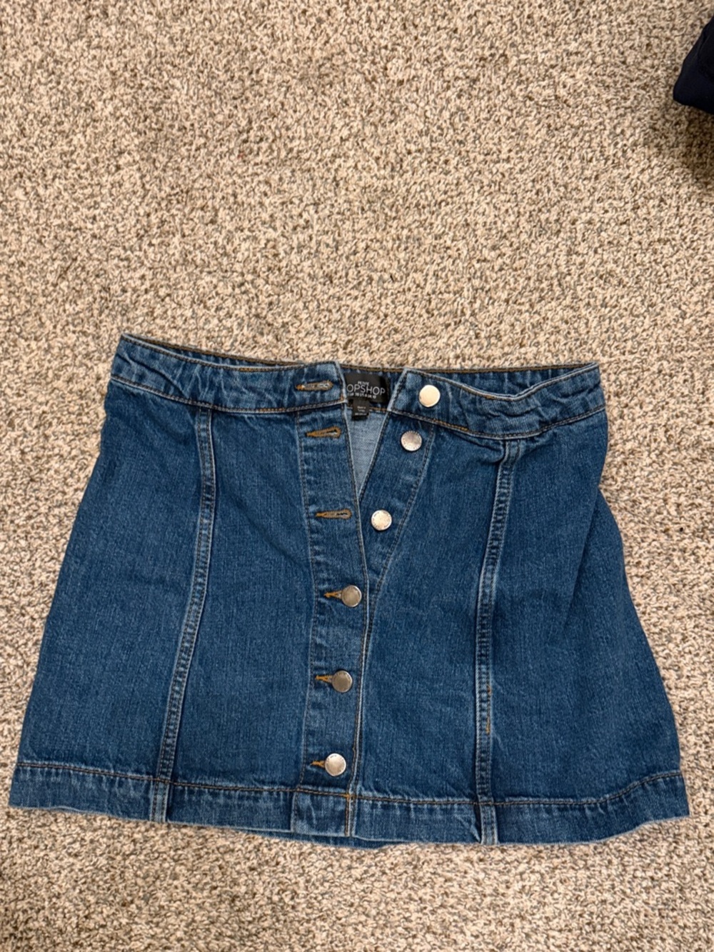 Topshop Dark Blue Button-Front Denim Mini Skirt